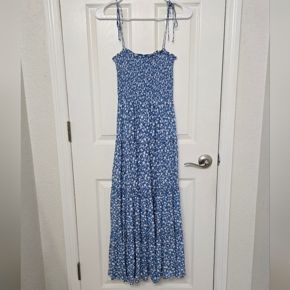 Reformation Nira Smock Dress Strapless Midi Maxi Blue Floral XS - Picture 7 of 12